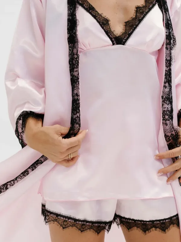 Pudra Saten Pijama Takımı